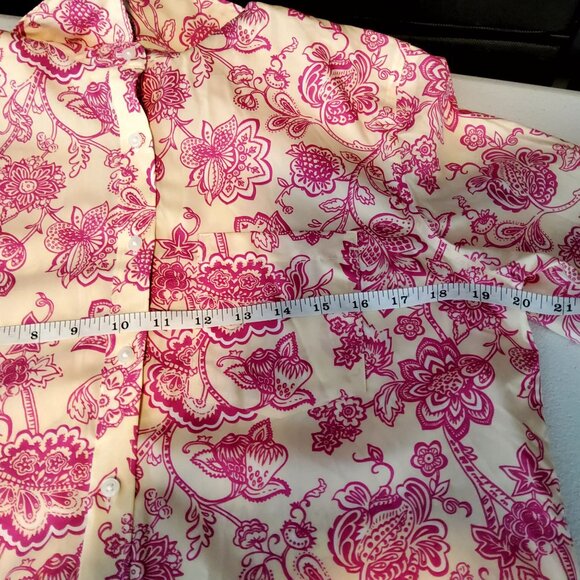 Lands End Womens No Iron Supima Shirt 6T Floral Print Pink & White Long Sleeve - Picture 3 of 10